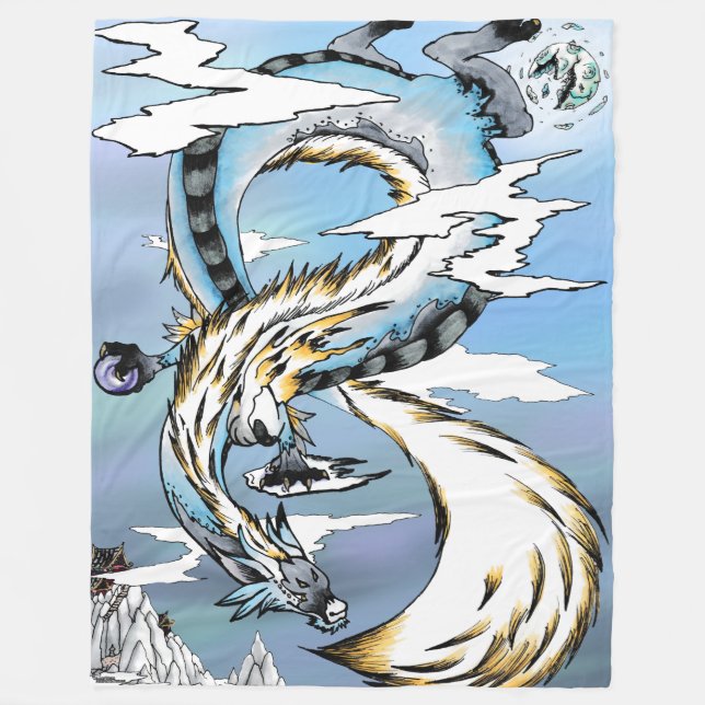Asian Mystic Dragon Fleece Blanket (Front)