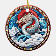Asian Mythical Dragon in Red and Blue