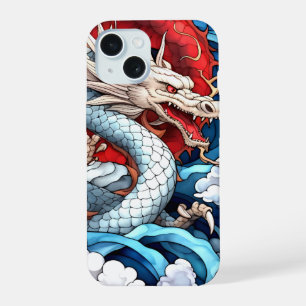 Asian Mythical Dragon in Red and Blue iPhone 15 Case