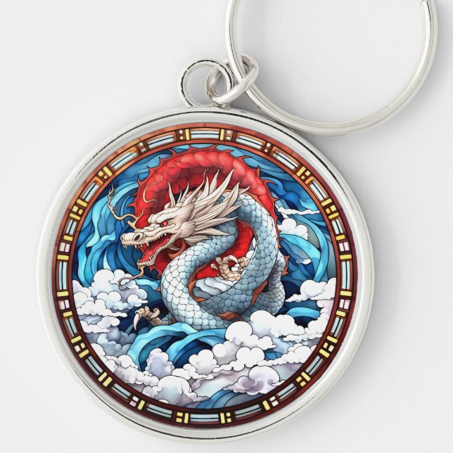 Asian Mythical Dragon in Red and Blue Key Ring (Front)