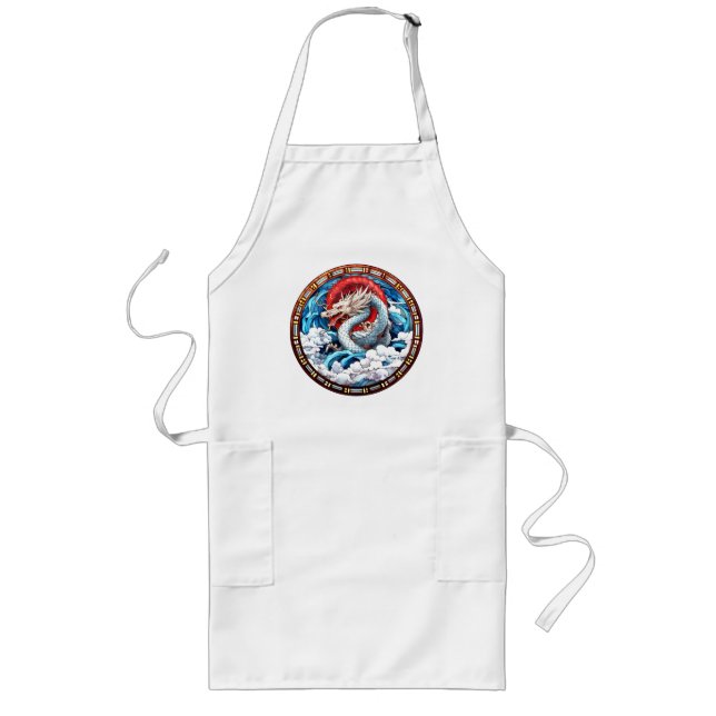 Asian Mythical Dragon in Red and Blue Long Apron (Front)
