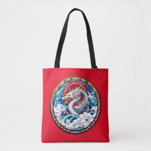 Asian Mythical Dragon in Red and Blue Tote Bag