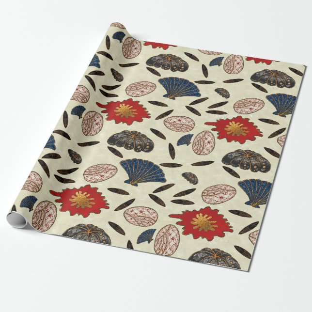 Asian Ocean Deco Wrapping Paper (Unrolled)