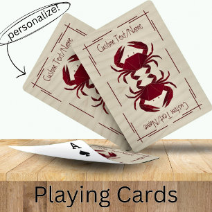 Asian Origami Red Crab on the Beach Custom Name   Playing Cards