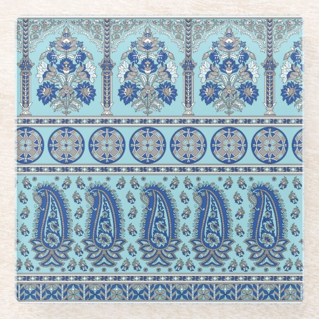 Asian Paisley Border: Traditional Design. Glass Coaster (Front)