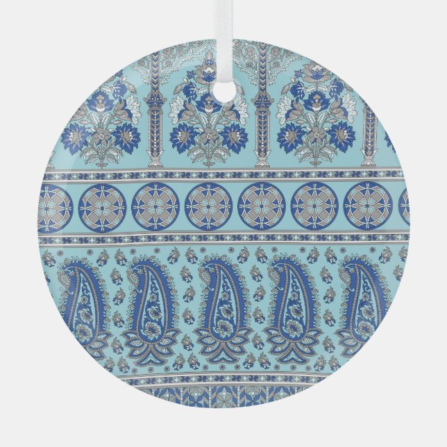 Asian Paisley Border: Traditional Design. Glass Tree Decoration (Front)