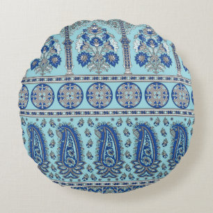 Asian Paisley Border: Traditional Design. Round Cushion