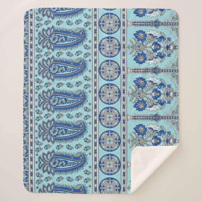 Asian Paisley Border: Traditional Design. Sherpa Blanket (Front)