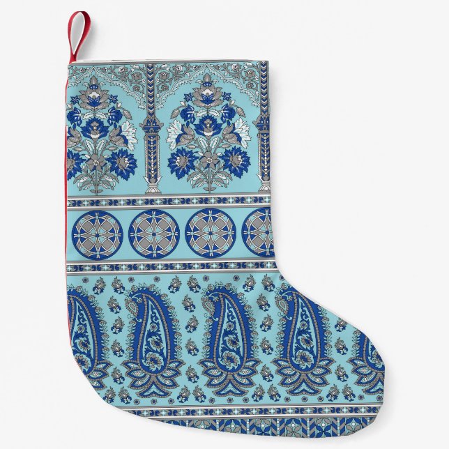 Asian Paisley Border: Traditional Design. Small Christmas Stocking (Front)