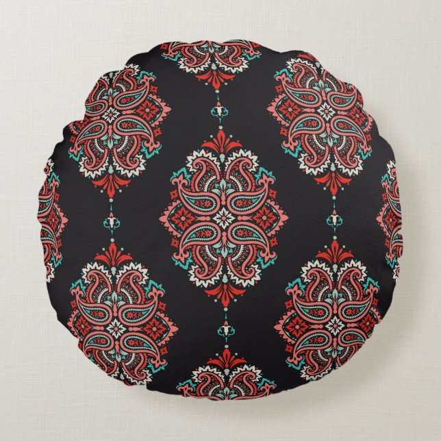 Asian paisley elements, boho vintage pattern. round cushion (Front)