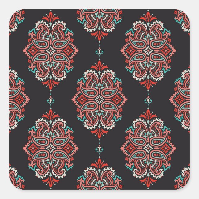 Asian paisley elements, boho vintage pattern. square sticker (Front)
