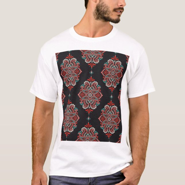 Asian paisley elements, boho vintage pattern. T-Shirt (Front)