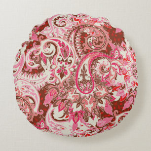 Asian paisley elements, boho vintage. round cushion
