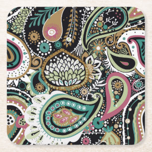 Asian paisley: modern seamless design. square paper coaster