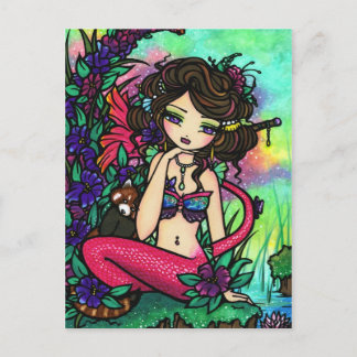 Asian Panda Mystical Pond Mermaid Fantasy Art Girl Postcard