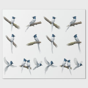 Asian Paradise Flycatcher Blue Headed Bird Set Wrapping Paper