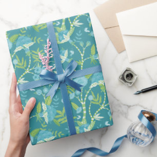 Asian Pattern Blue Green Wrapping Paper