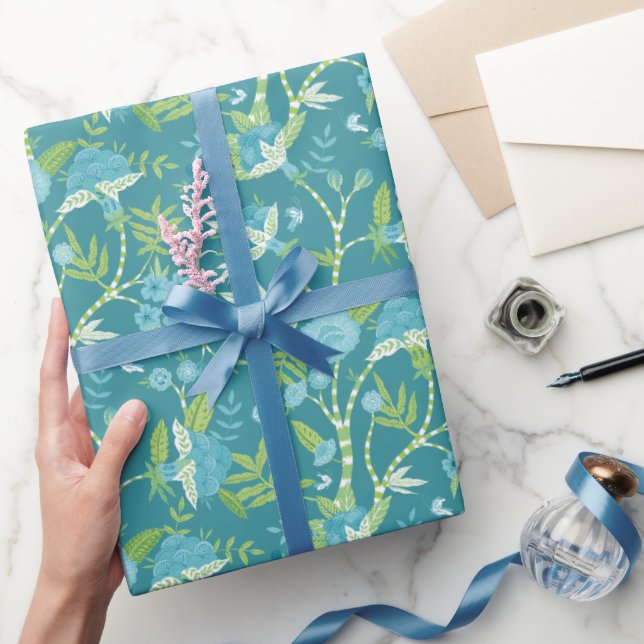Asian Pattern Blue Green Wrapping Paper (Gifting)