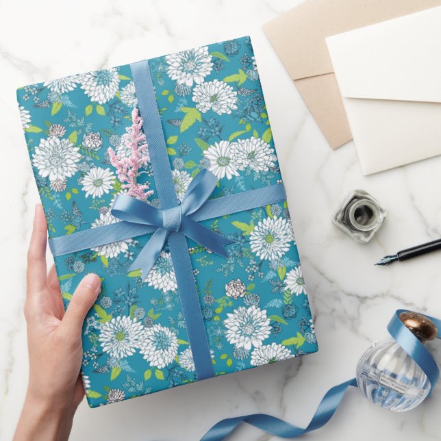 Asian Pattern Blue Green Wrapping Paper (Gifting)