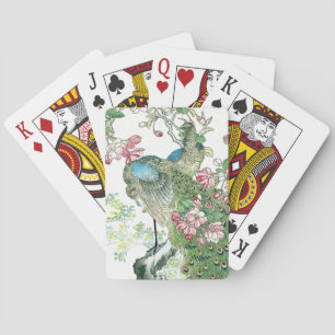 Asian Peacock Birds Flower Blossoms Playing Cards