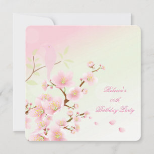 Asian Pretty Pink Cherry Blossom Birthday Party Invitation
