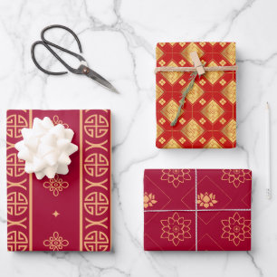 Asian Red And Gold  Wrapping Paper Sheet