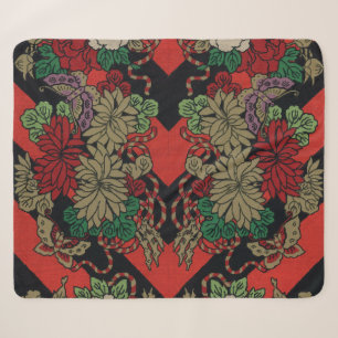Asian Red Fan Pattern Mirror Patchwork Sherpa Blanket