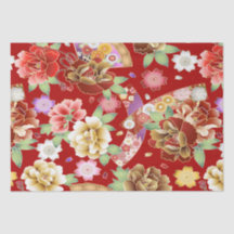 Asian Red Gold Pink Modern Floral