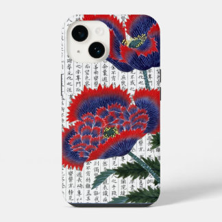 Asian Red Poppies on Kanji Background iPhone 14 Case