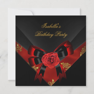 Asian Red Rose Black  Birthday Party Invitation
