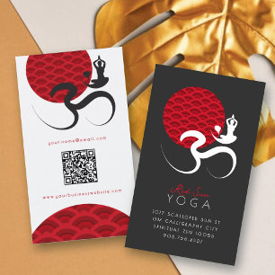 Asian Red Sun Yoga & Modern Zen Calligraphy Om Aum Business Card
