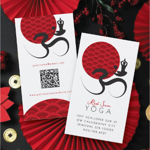 Asian Red Sun Yoga & Modern Zen Calligraphy Om Aum Business Card