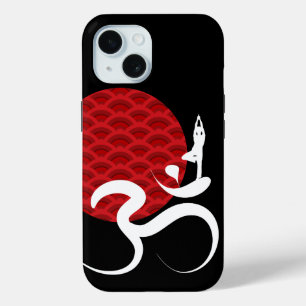 Asian Red Sun Yoga & Modern Zen Calligraphy Om Aum iPhone 15 Case