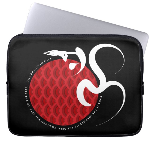 Asian Red Sun Yoga & Modern Zen Calligraphy Om Aum Laptop Sleeve (Front)