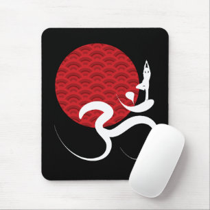 Asian Red Sun Yoga & Modern Zen Calligraphy Om Aum Mouse Pad