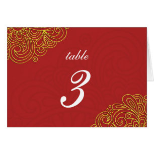 Asian Red Swirl Damask Wedding Table Number
