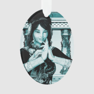 Asian Royal Woman Blue Portrait Art Ornament