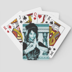 Asian Royal Woman Blue Portrait Art Playing Cards