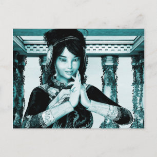 Asian Royal Woman Blue Portrait Art Postcard