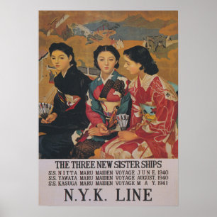 Asian Sisters Vintage Portrait Poster