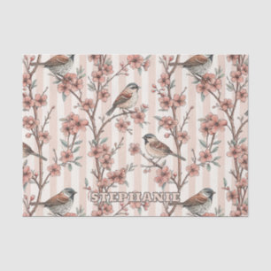 Asian Sparrow Cherry Blossom Peach Stripes Tissue Paper