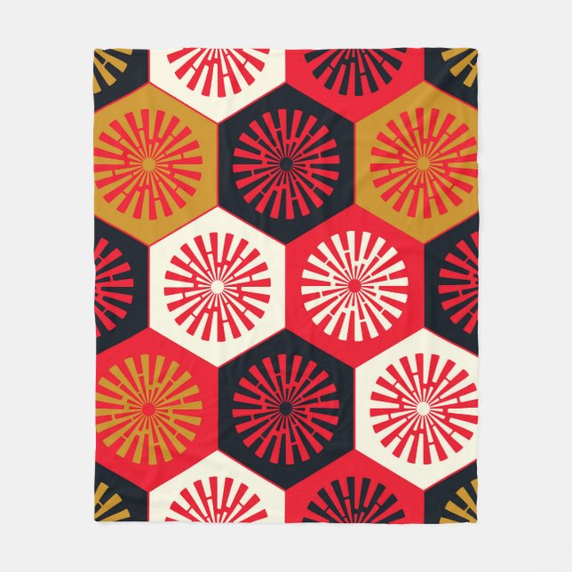 Asian Style Floral Hexagonal Pattern Fleece Blanket (Front)