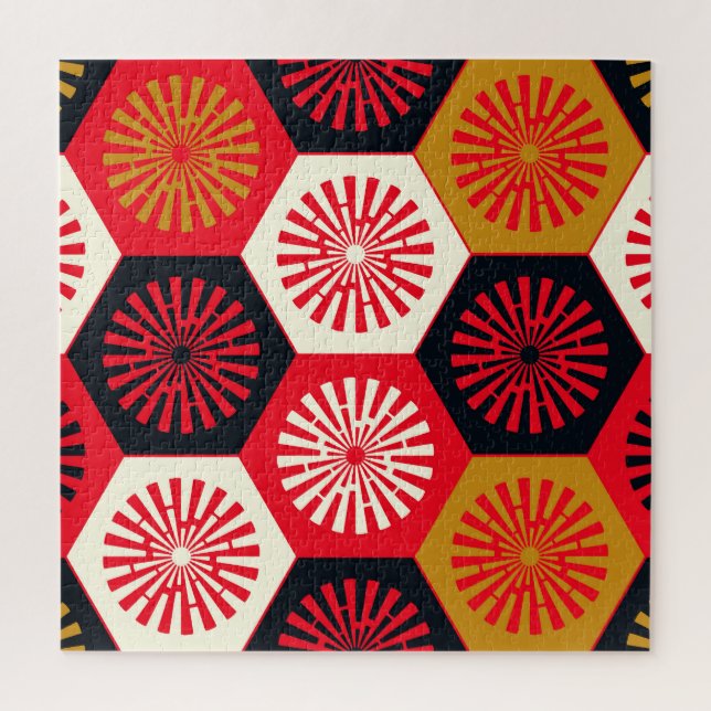 Asian Style Floral Hexagonal Pattern Jigsaw Puzzle (Vertical)