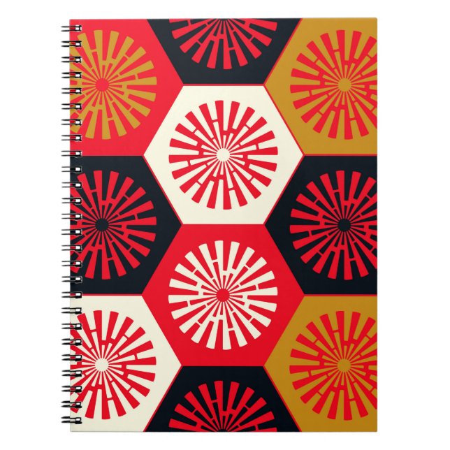 Asian Style Floral Hexagonal Pattern Notebook (Front)