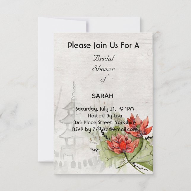Asian Style Flowers Bridal Shower Invitation Card (Front)