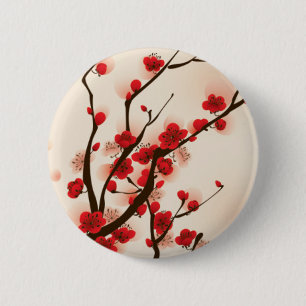 Asian Style Painting, Plum Blossom in Spring 6 Cm Round Badge