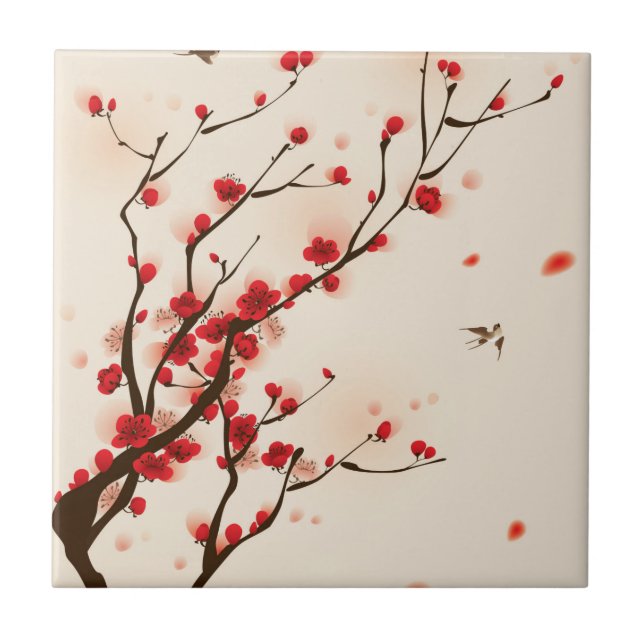 Asian Style Painting, Plum Blossom in Spring Ceramic Tile (Front)