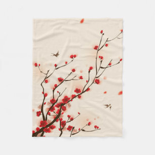 Asian Style Painting, Plum Blossom in Spring Fleece Blanket