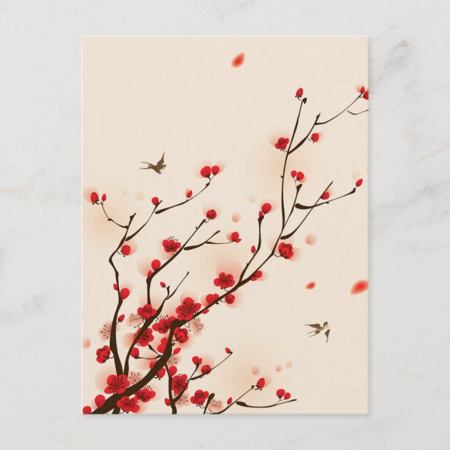 Asian Style Painting Plum Blossom in Spring Postcard (Front)