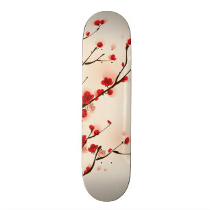 Asian Style Painting, Plum Blossom in Spring Skateboard